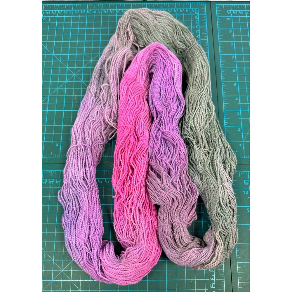 Hand Painted Gradient Wool Yarn Hank Lot Ombre Pink Purple Grey Sage Green